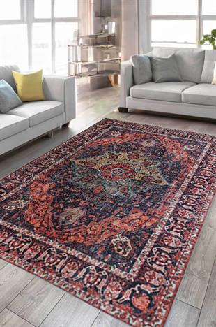 Çam Halı Anatolia 32-067 Etnik Eskitme Desenli Dokuma Tabanlı Yıkanabilir Şönil Salon ve Oda Halısı
