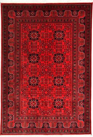 Çam Halı Bambos Plus 901 Kırmızı Yün ve Bambu ile Özel Tezgahlarda Üretilen Afgan Halısı Desenli El Emeği Modern Uşak Halısı