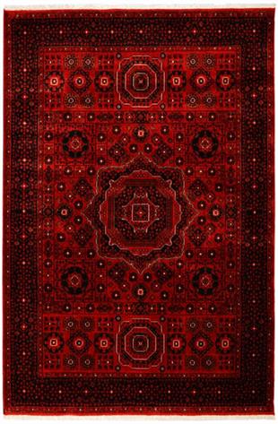 Çam Halı Bambos Plus 903 Kırmızı Yün ve Bambu ile Özel Tezgahlarda Üretilen Afgan Halısı Desenli El Emeği Modern Uşak Halısı