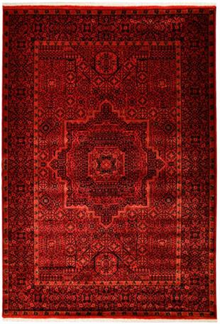 Çam Halı Bambos Plus 904 Kırmızı Yün ve Bambu ile Özel Tezgahlarda Üretilen Afgan Halısı Desenli El Emeği Modern Uşak Halısı