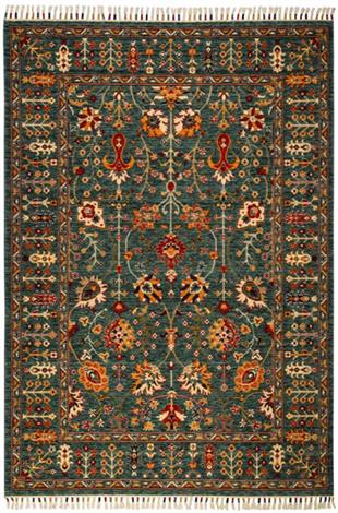 Çam Halı Sultani 805 Yeşil Yün ve Bambu ile Özel Tezgahlarda Üretilen Otantik Desenli El Emeği Modern Uşak Halısı