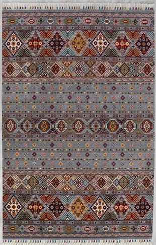 Çam Halı Sultani 806 Gri Yün ve Bambu ile Özel Tezgahlarda Üretilen Otantik Desenli El Emeği Modern Uşak Halısı