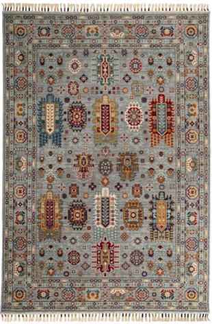 Çam Halı Sultani 807 Gri Yün ve Bambu ile Özel Tezgahlarda Üretilen Otantik Desenli El Emeği Modern Uşak Halısı