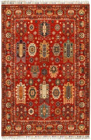 Çam Halı Sultani 807 Kırmızı Yün ve Bambu ile Özel Tezgahlarda Üretilen Otantik Desenli El Emeği Modern Uşak Halısı