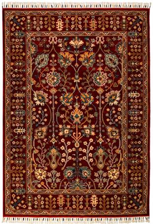 Çam Halı Sultani 820 Kırmızı Yün ve Bambu ile Özel Tezgahlarda Üretilen Otantik Desenli El Emeği Modern Uşak Halısı