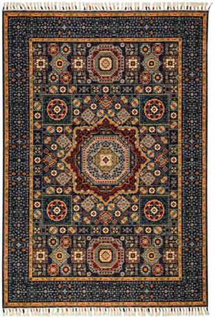 Çam Halı Sultani 821 Lacivert Yün ve Bambu ile Özel Tezgahlarda Üretilen Otantik Desenli El Emeği Modern Uşak Halısı