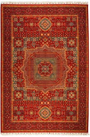 Çam Halı Sultani 822 Kırmızı Yün ve Bambu ile Özel Tezgahlarda Üretilen Otantik Desenli El Emeği Modern Uşak Halısı