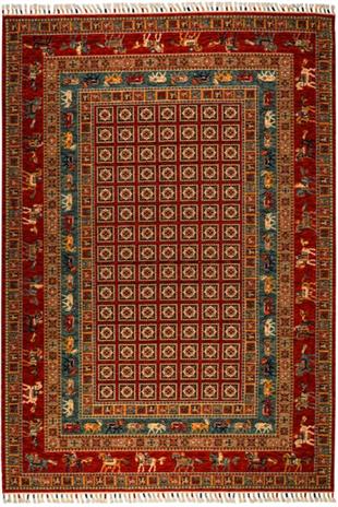 Çam Halı Sultani 823 Kırmızı Yün ve Bambu ile Özel Tezgahlarda Üretilen Otantik Desenli El Emeği Modern Uşak Halısı