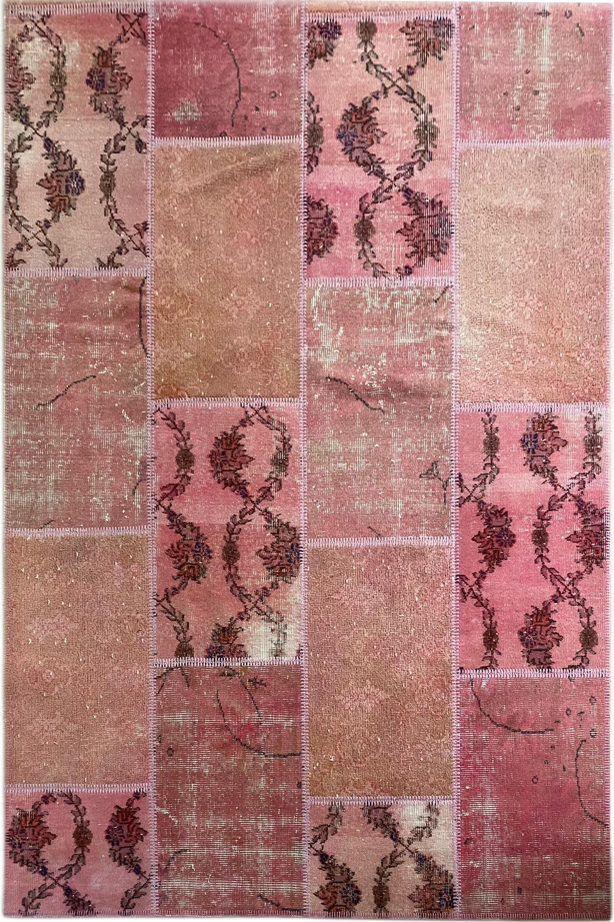 Çam Halı 125 Pembe El Dokuma Patchwork Yün Halı