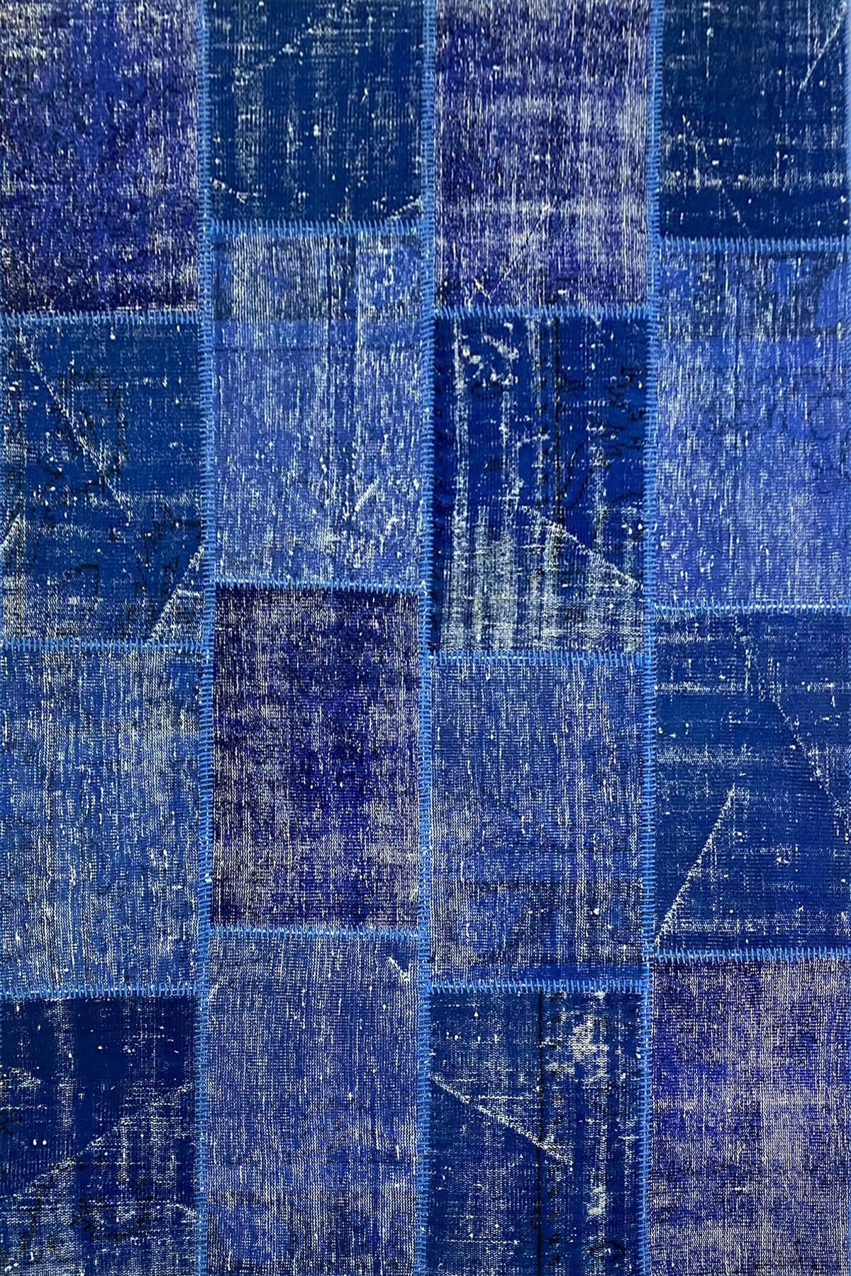 Çam Halı 725 Lacivert El Dokuma Patchwork Yün Halı