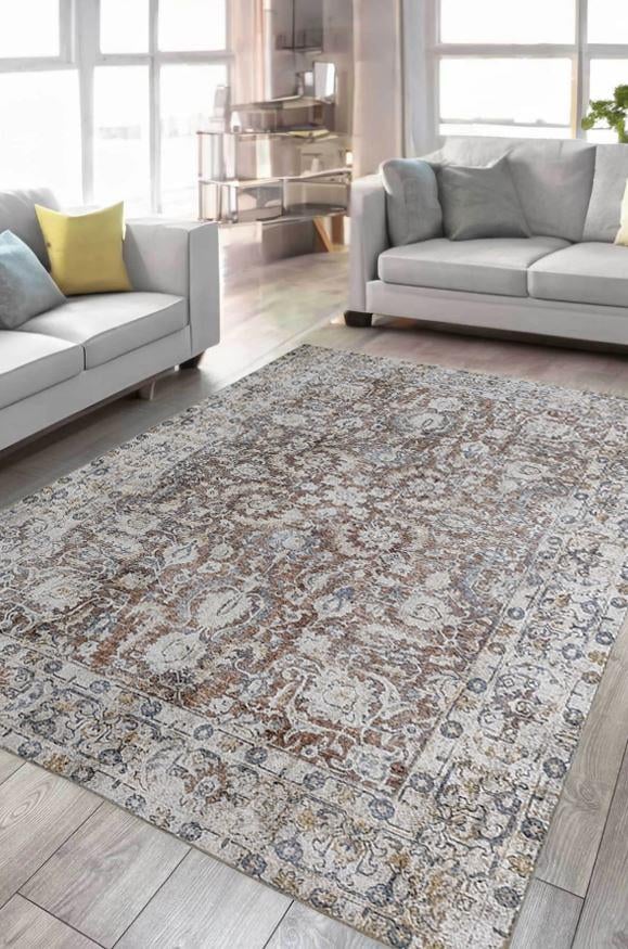 Çam Halı Anatolia 32-044 Etnik Eskitme Desenli Dokuma Tabanlı Yıkanabilir Şönil Salon ve Oda Halısı