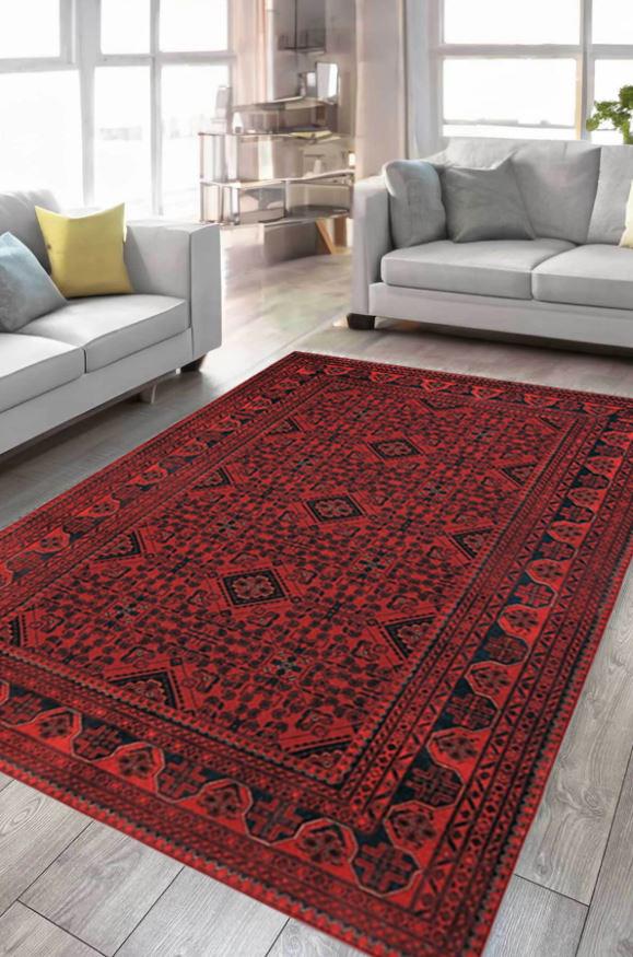 Çam Halı Anatolia 32-077 Etnik Afgan Halısı Desenli Dokuma Tabanlı Yıkanabilir Şönil Salon ve Oda Halısı