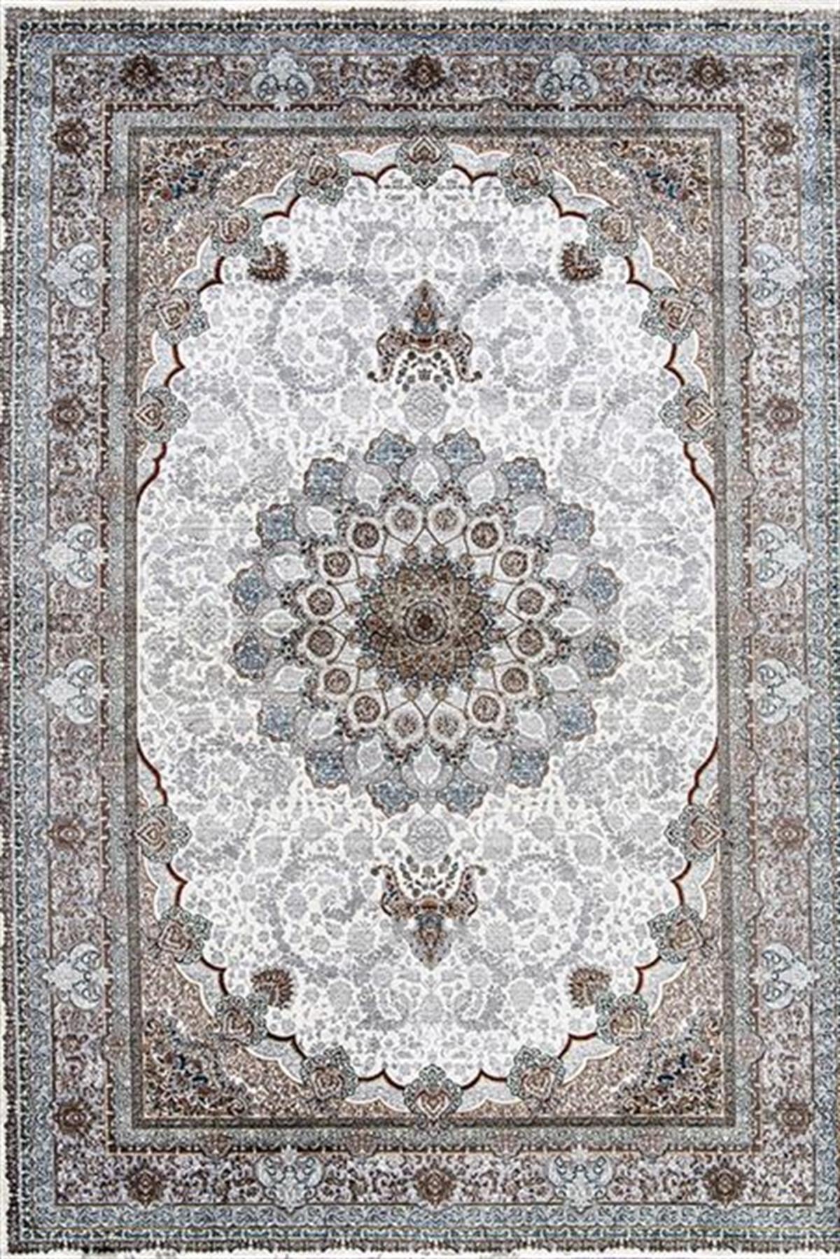 Çam Halı Buhara 3504 Gri Romans Halı Eskitme Desenli Makine Halısı