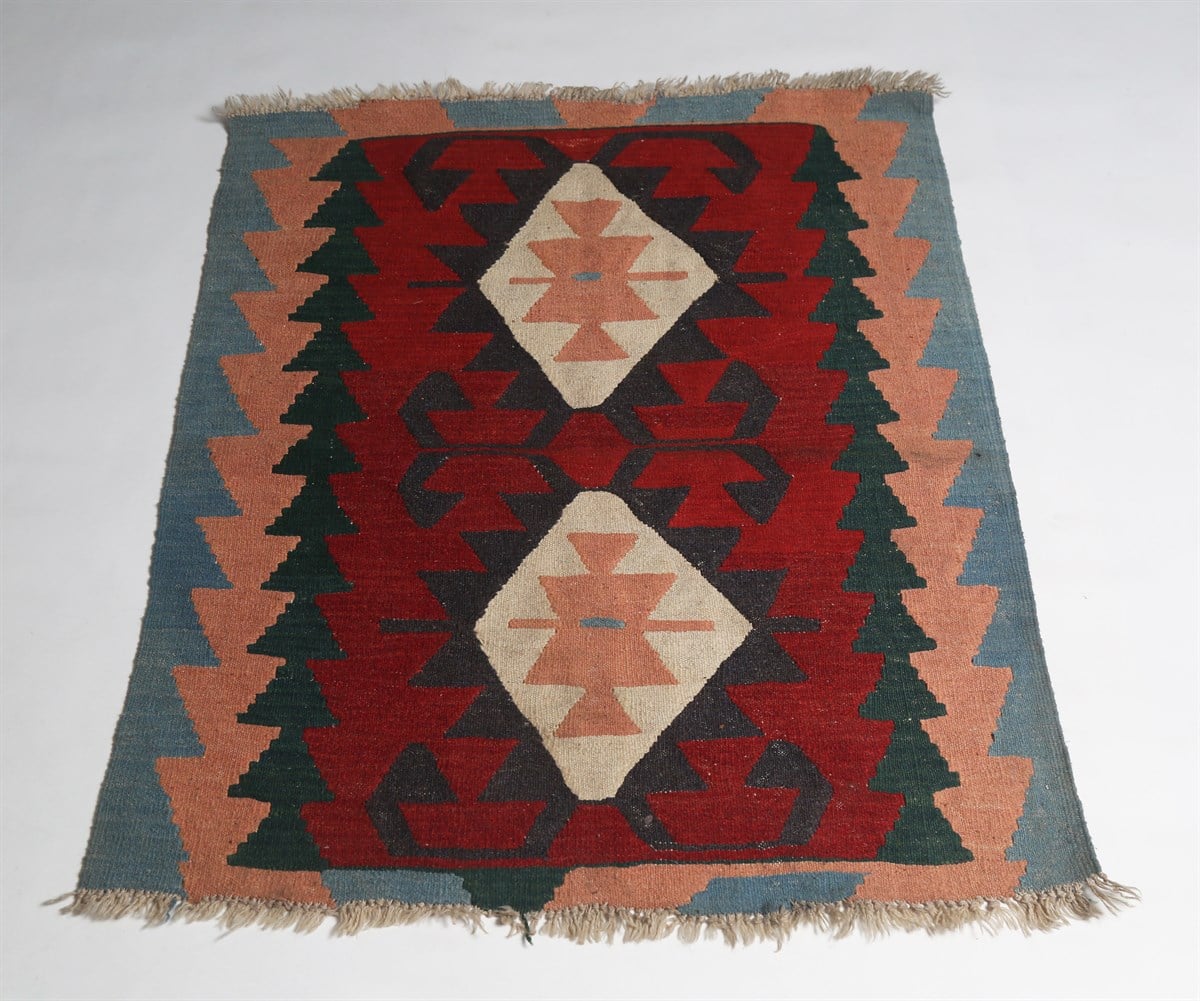 Çam Halı Çok Renkli El Dokuması Anadolu Yün Kilim 1198