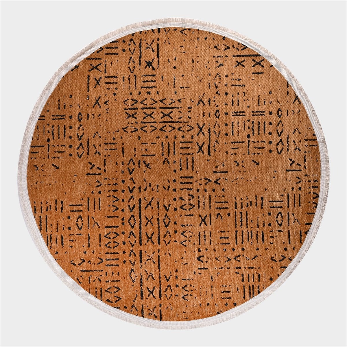 Çam Halı Crea Decolux Vena 8013 Hardal Daire Özel Kaymaz Tabanlı Pamuk Dokuma Kilim