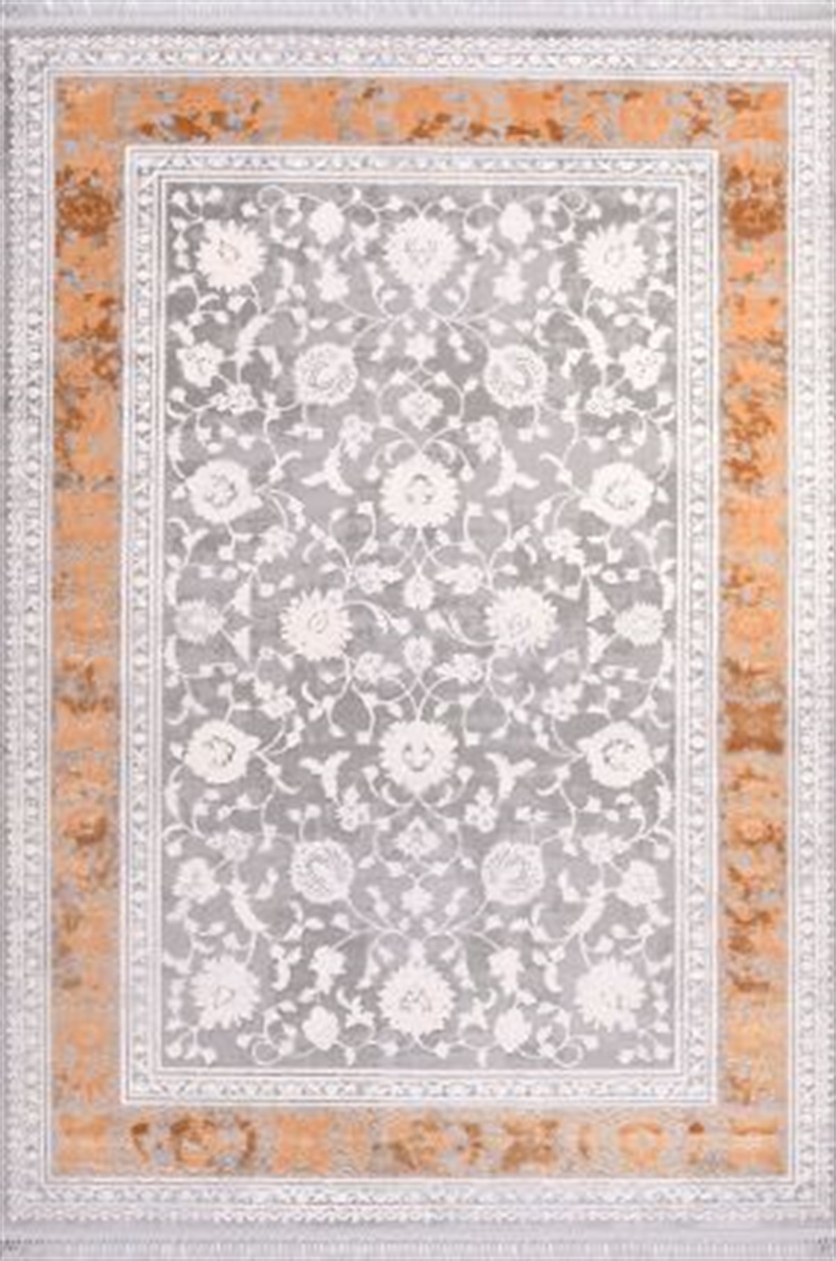 Çam Halı Crea Plus Galaxy Blossom 13414 Gri Taba Eskitme Klasik Desenli Makine Halısı
