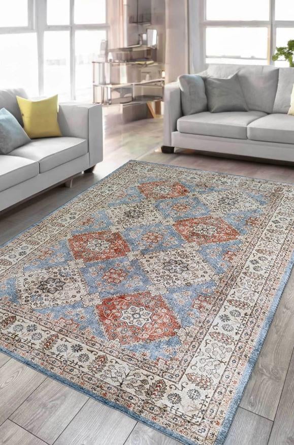 Çam Halı Dream 32-030 Etnik Eskitme Desenli Dokuma Tabanlı Yıkanabilir Şönil Salon ve Oda Halısı