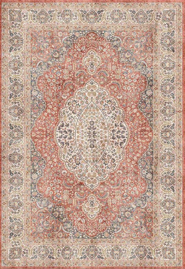 Çam Halı Dream 32-034 Etnik Eskitme Desenli Dokuma Tabanlı Yıkanabilir Şönil Salon ve Oda Halısı