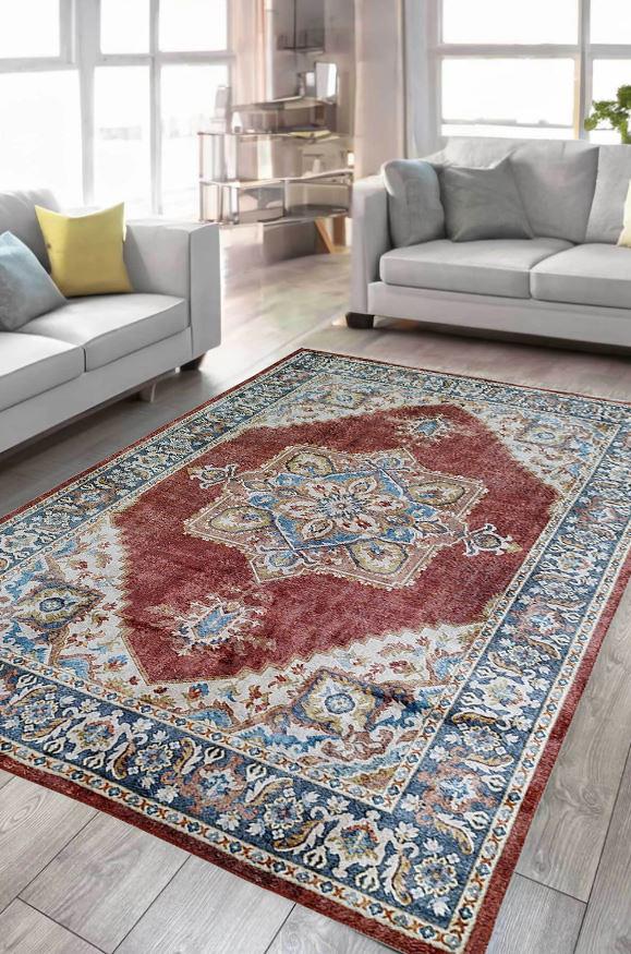 Çam Halı Dream 32-037 Etnik Eskitme Desenli Dokuma Tabanlı Yıkanabilir Şönil Salon ve Oda Halısı