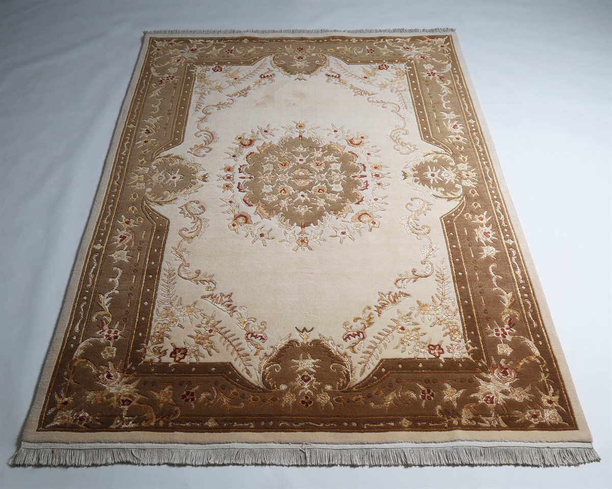 Çam Halı Elegance 867 Krem Kahverengi Yeni Zellanda Yünü ve Viskon El Dokuması Halı