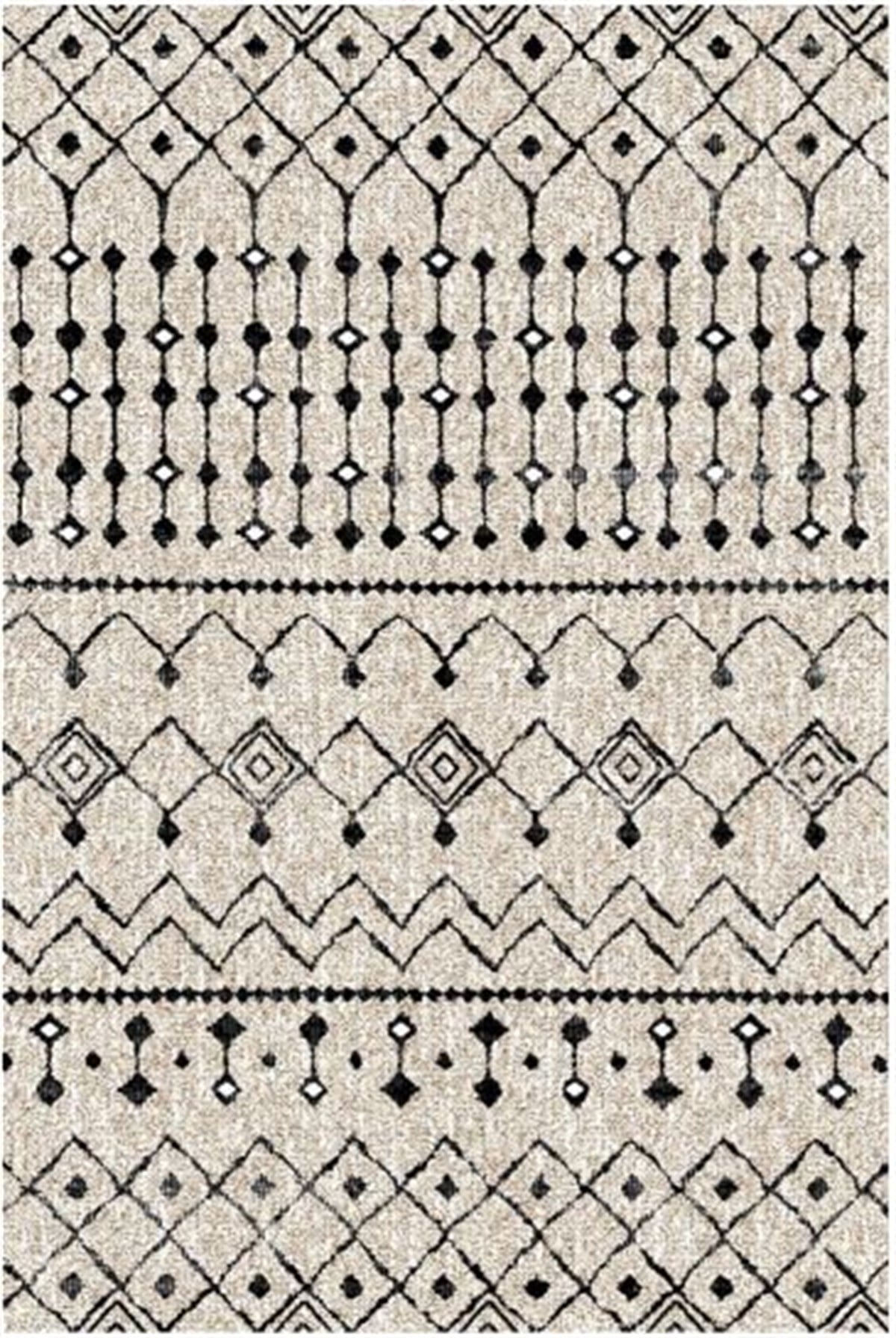 Çam Halı Gloria TD862 Krem Siyah İskandinav Tarzı Dokuma Saçaklı Kilim