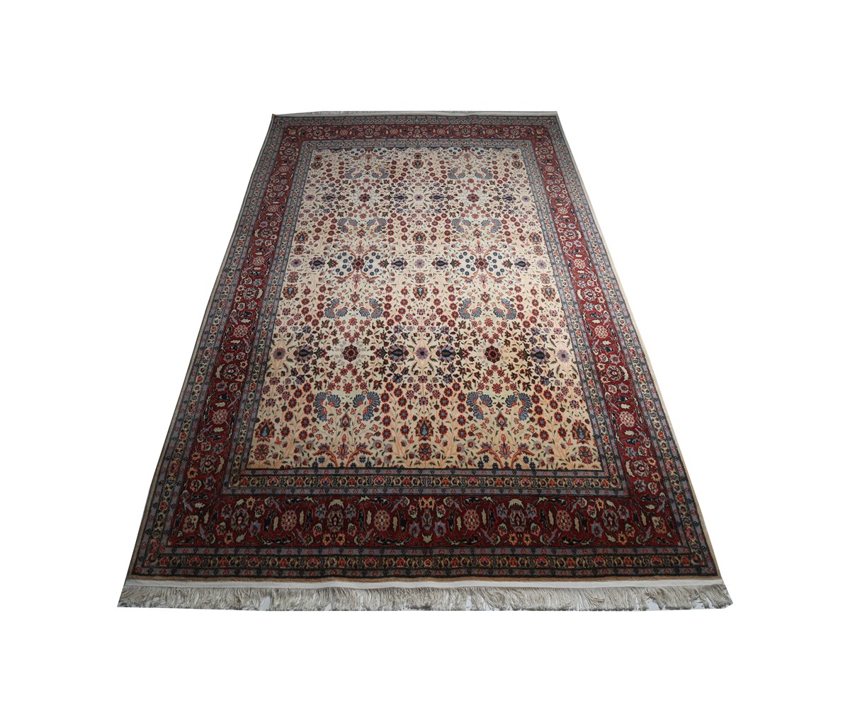 Çam Halı Hereke 1 Yedi Dağın Çiçeği Krem Bordo Lacivert Yün El Dokuması Halı