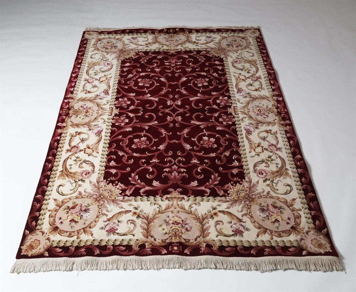 Çam Halı Isfahan Kırmızı 1376 İpek ve Yün El Dokuması Halı