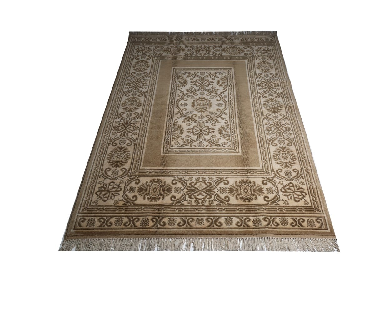 Çam Halı Kaftan 585 Bej Yeşil Yün El Dokuması Halı