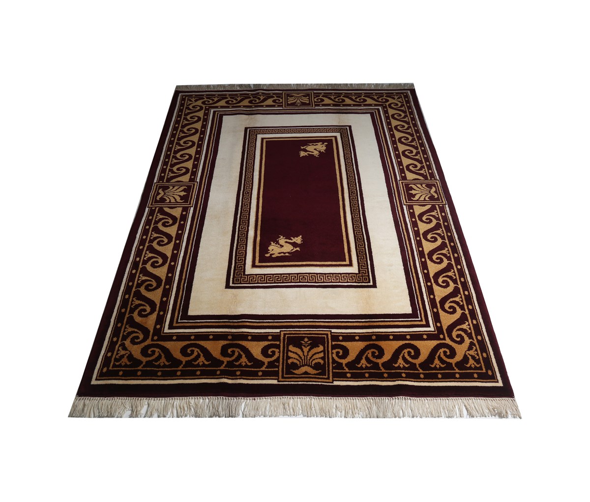 Çam Halı Kaftan 588 Krem Bordo Yün El Dokuması Halı