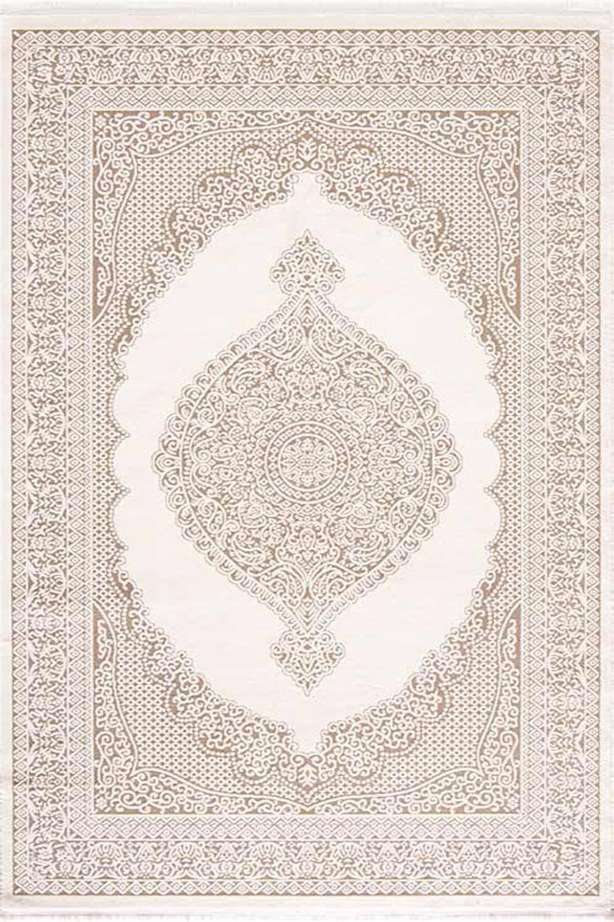 Çam Halı Lizbon 4501 Vizon Enti Halı Klasik Eskitme Desenli Makine Halısı