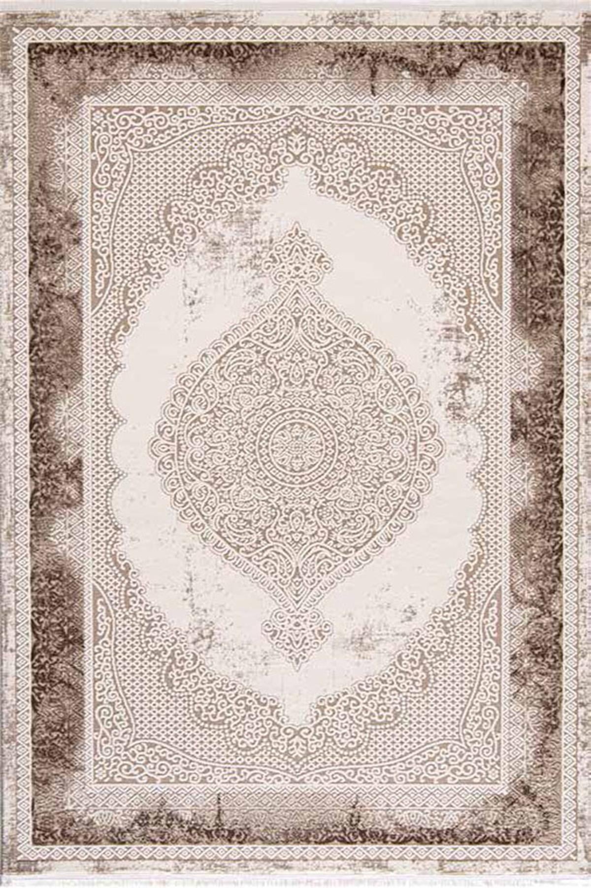Çam Halı Lizbon 4509 Vizon Enti Halı Klasik Eskitme Desenli Makine Halısı