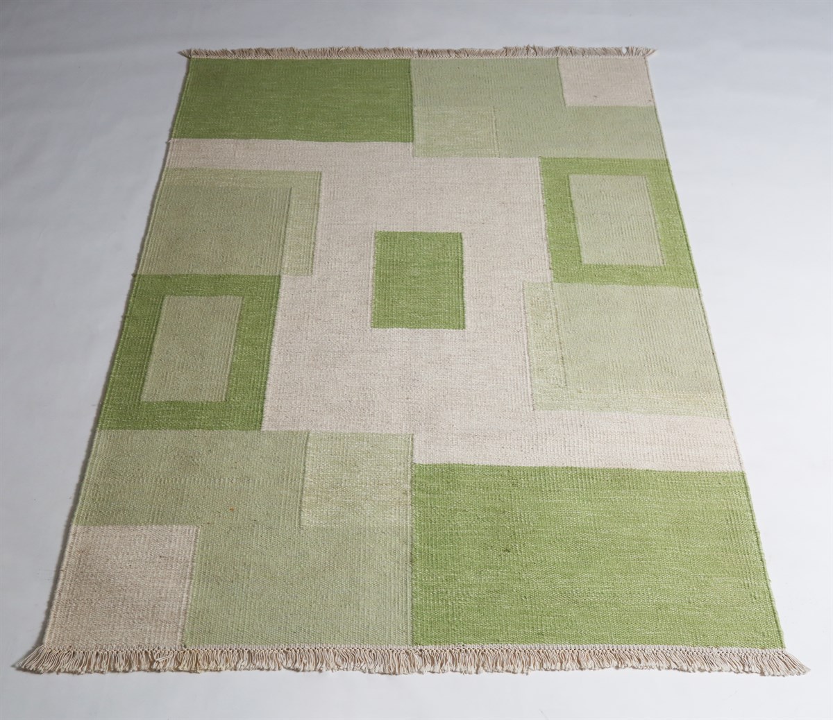 Çam Halı Lory Hint Kilim Yeşil El Dokuması Yün Kilim 1325