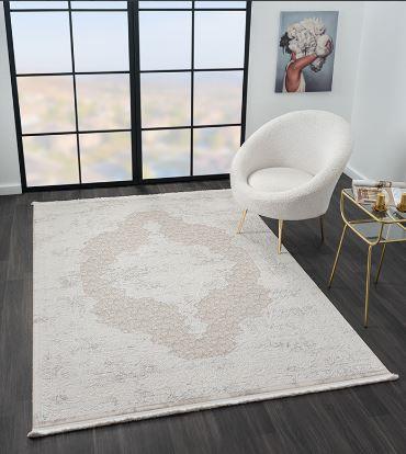 Çam Halı Mona VS013A Krem Bej Klasik Eskitme Desen Salon Halısı