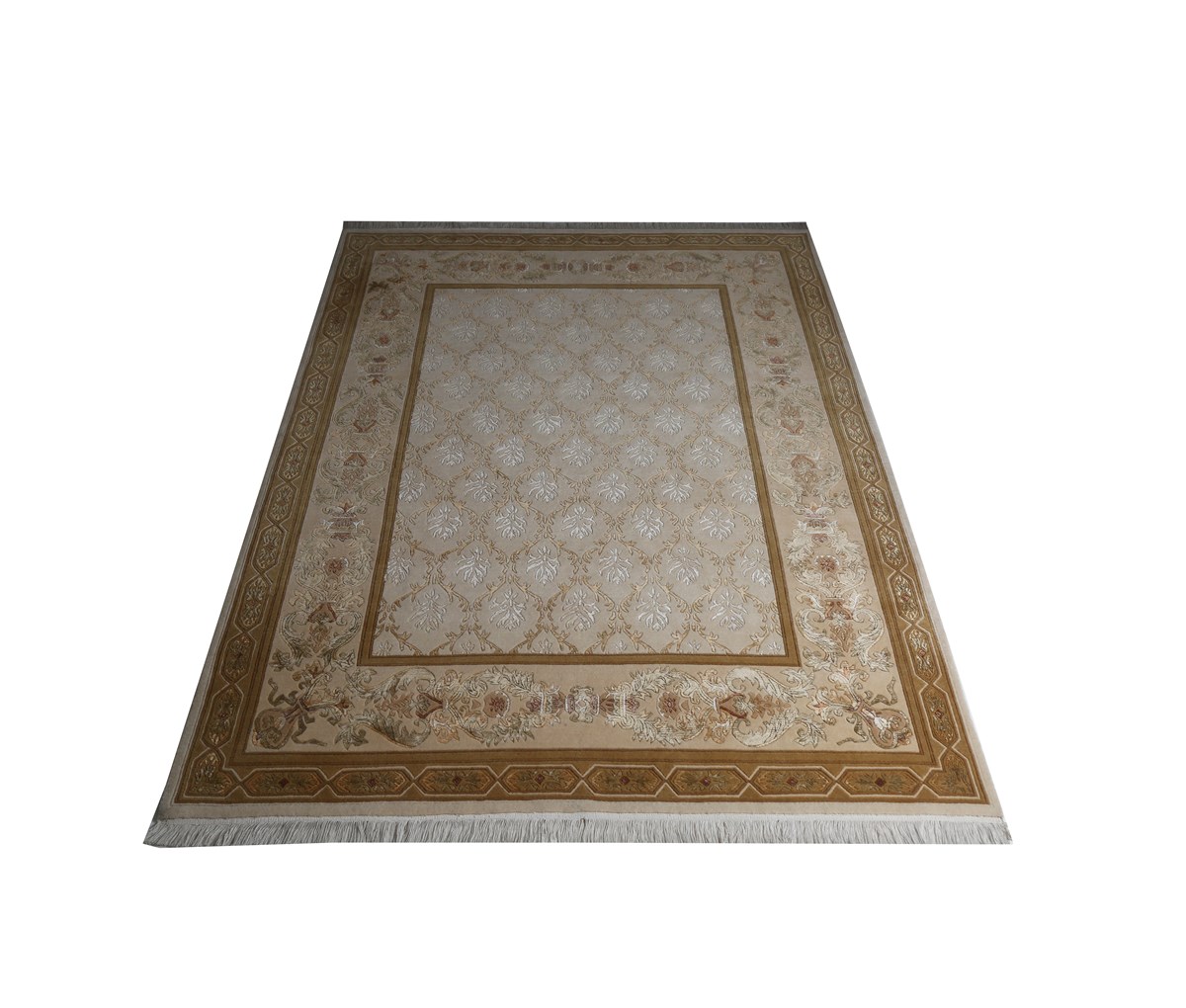 Çam Halı Palmiye NP064433 Krem Gold Klasik Desen Yün ve İpek El Dokuması Halı