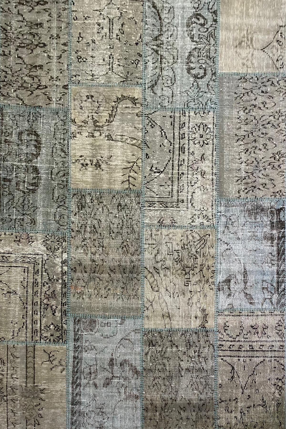 Çam Halı PW1122 Gri El Dokuma Patchwork Yün Halı