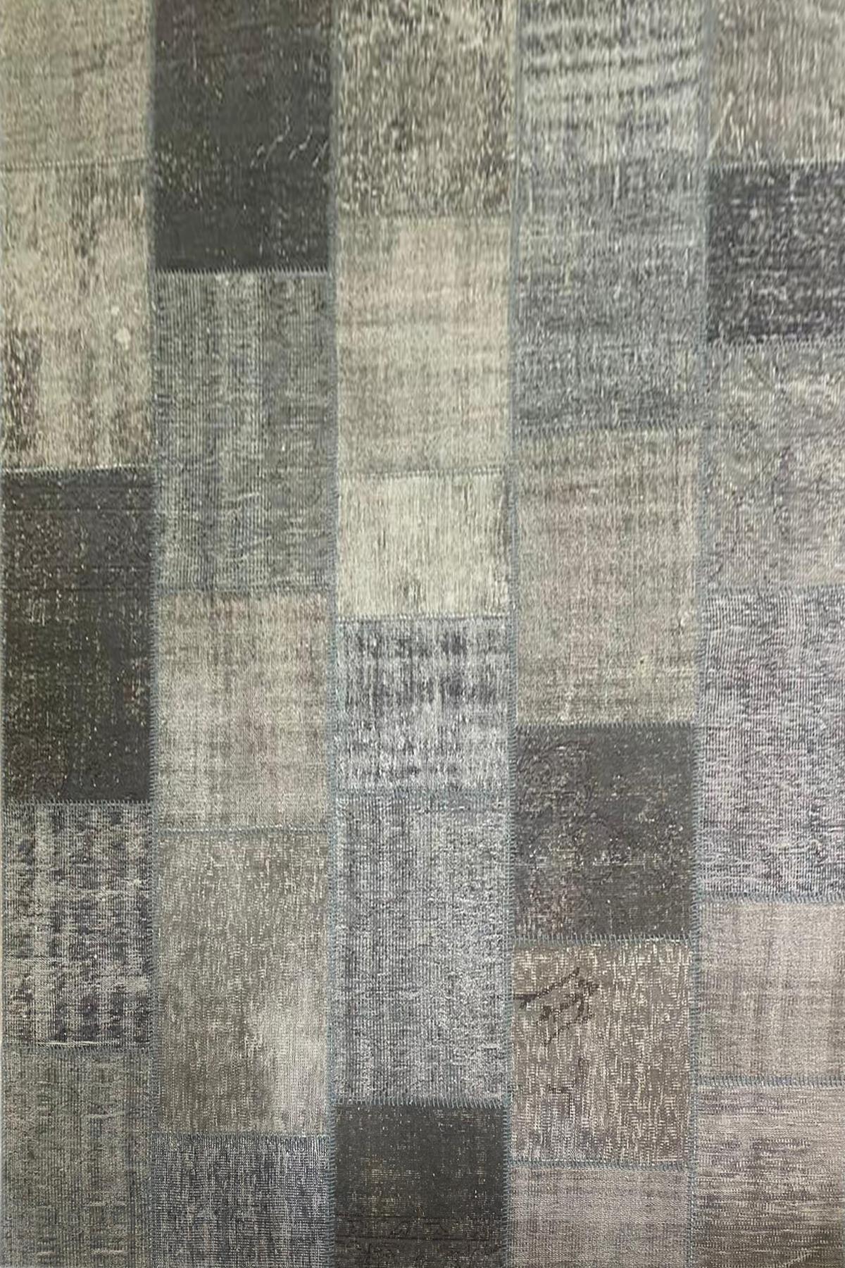 Çam Halı PW1314 Gri El Dokuma Patchwork Yün Halı