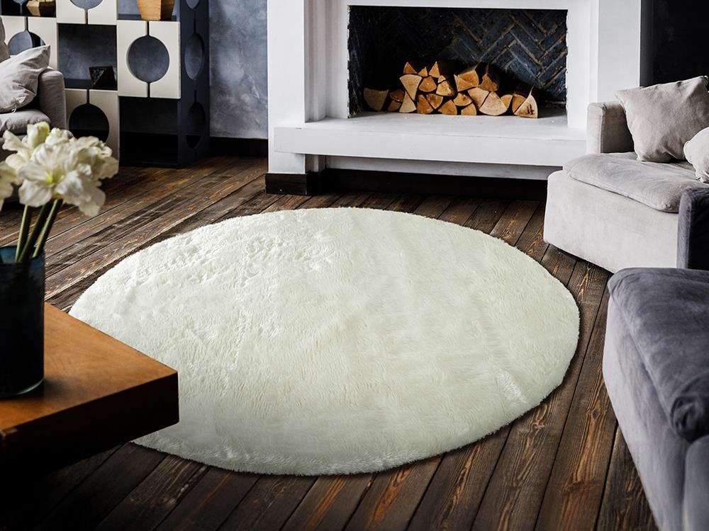 ÇAM Halı ROBY RB003A Siyah Beyaz Yumuşak Tuşeli Peluş Daire Halı