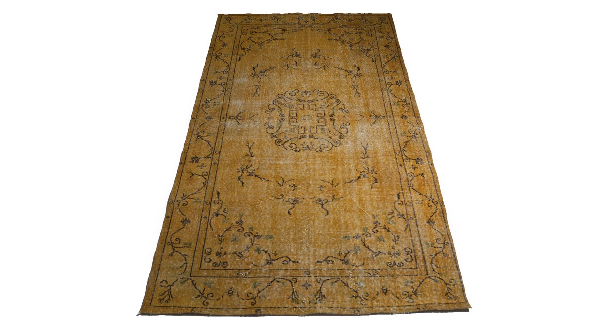 Çam Halı Sarı Vintage Yün El Dokuması Halı