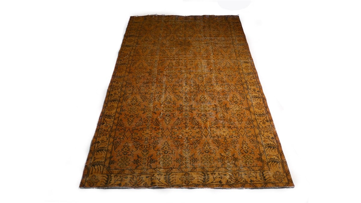 Çam Halı Sarı Vintage Yün El Dokuması Halı