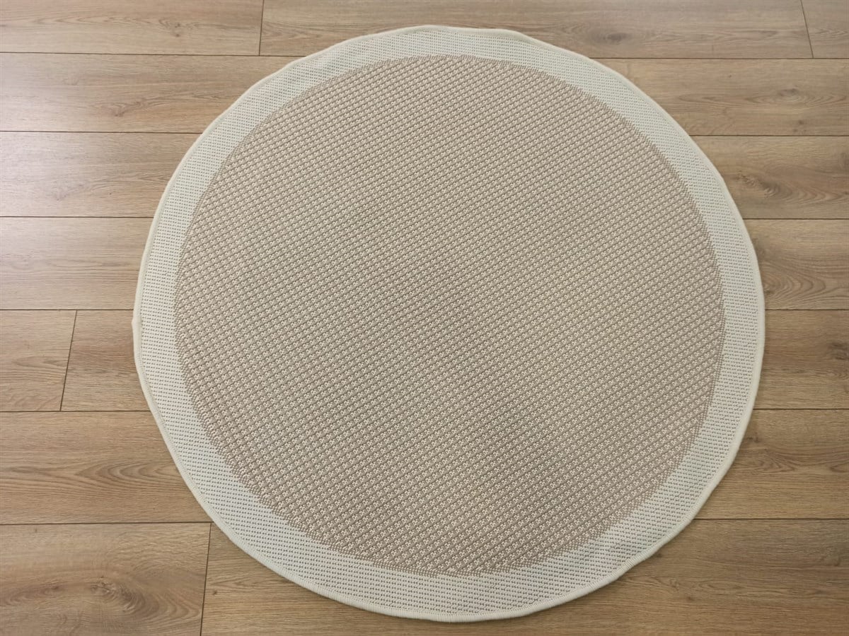Çam Halı Sisal 9427 Krem / Bej Bordürlü Daire Jüt Sisal Kilim