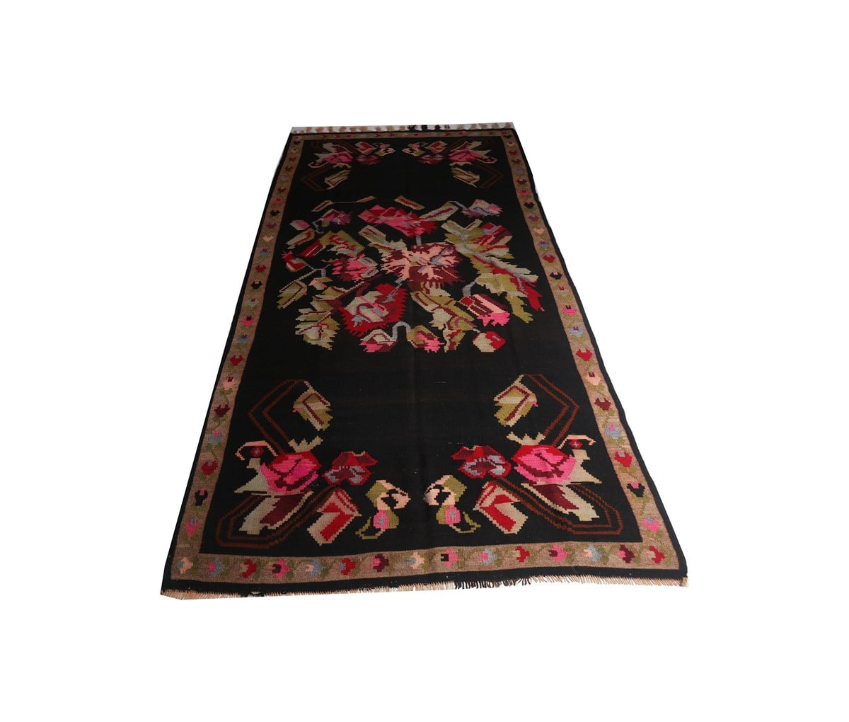 Çam Halı Siyah Karabağ El Dokuması Anadolu Yün Kilim 608