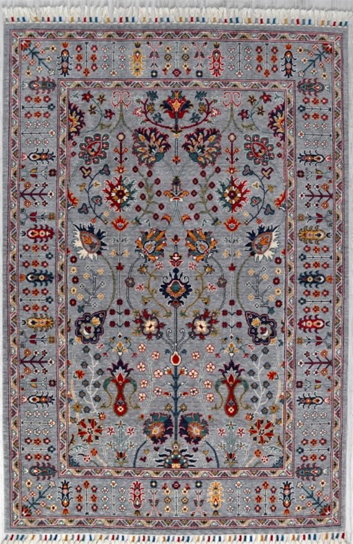 Çam Halı Sultani 806 Gri Yün ve Bambu ile Özel Tezgahlarda Üretilen Otantik Desenli El Emeği Modern Uşak Halısı