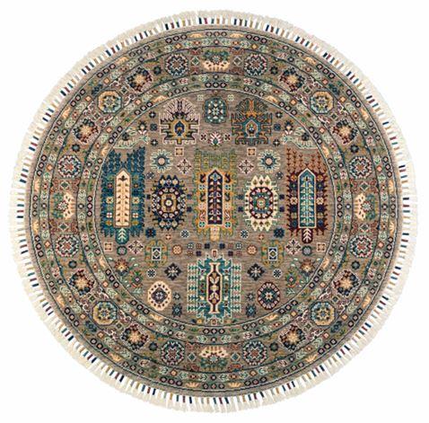 Çam Halı Sultani 807 Gri Daire Yün ve Bambu ile Özel Tezgahlarda Üretilen Otantik Desenli El Emeği Modern Uşak Halısı