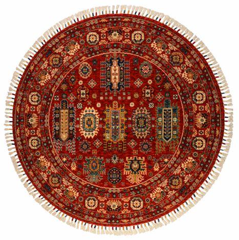 Çam Halı Sultani 807 Kırmızı Daire Yün ve Bambu ile Özel Tezgahlarda Üretilen Otantik Desenli El Emeği Modern Uşak Halısı