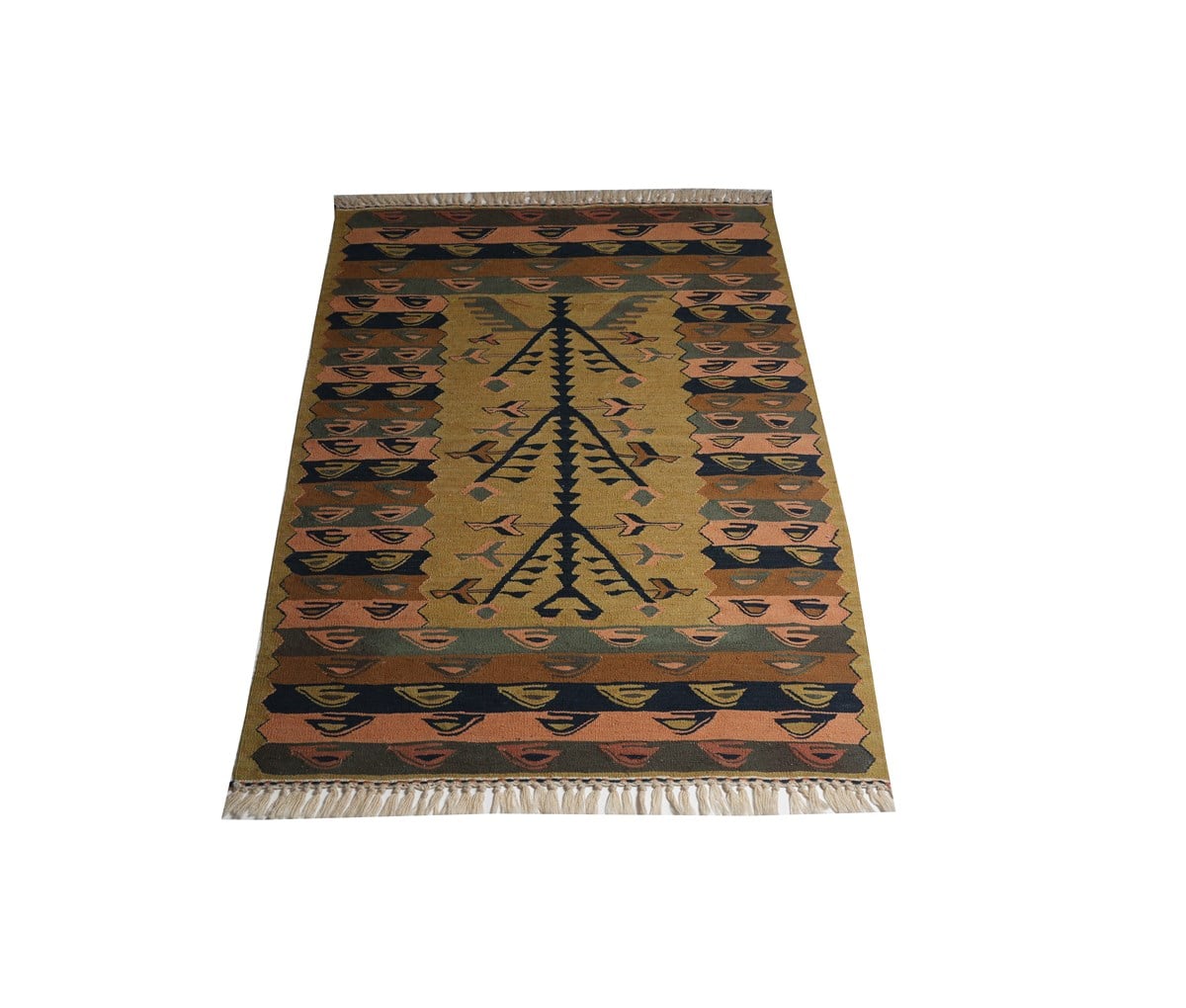 Çam Halı Yeşil Kök Boya El Dokuması Anadolu Yün Kilim 605