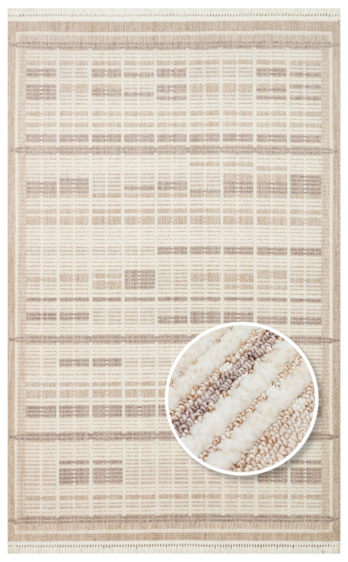 EKO Halı JOY 04 Beige Grey Hav Toz Vermeyen Etnik Desenli Halı