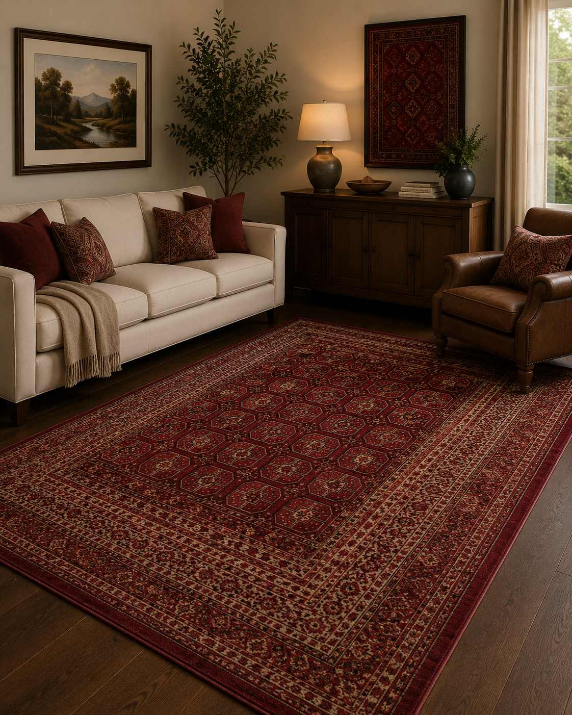 Eko Halı KYBELE KYB 03 RED Etnik Desenli Otantik Salon Halısı Oturma Odası Halısı Mutfak Halısı Modern Makine Halısı