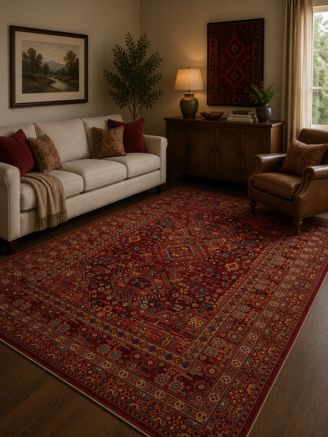 Eko Halı KYBELE KYB 05 RED XW Etnik Desenli Otantik Salon Halısı Oturma Odası Halısı Mutfak Halısı Modern Makine Halısı