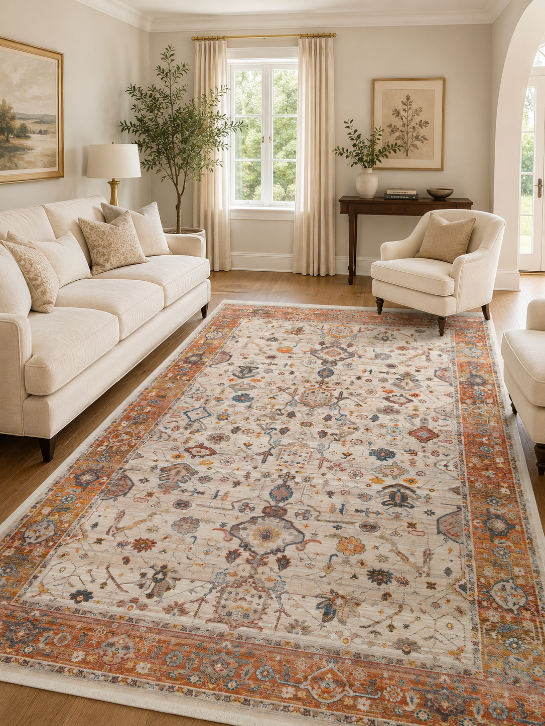 Eko Halı PİETRA PTA 01 CREAM TERRA Sıcak Renk Tonlarını Etnik Desenlerle Buluşturan Yumuşak Tuşeli Salon Halısı Oturma Odası Halısı Mutfak Halısı Modern Makine Halısı