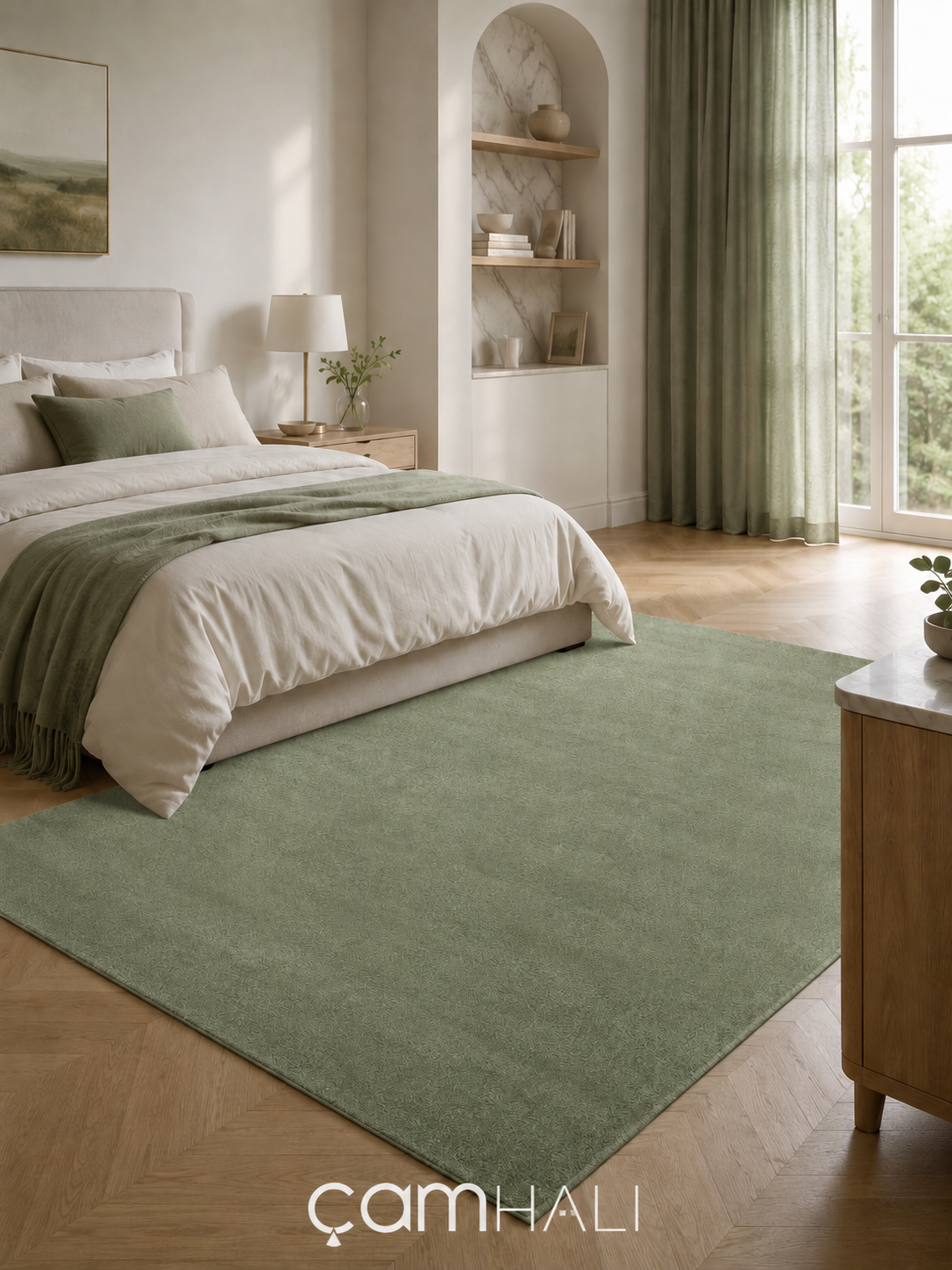 Eko Halı ZEN 01 GREEN Hav Toz Vermez Yumuşak Dokulu Salon Halısı Oturma Odası Halısı Yatak Odası Halısı Çocuk Odası Halısı Koridor Halısı Mutfak Halısı Modern Makine Halısı